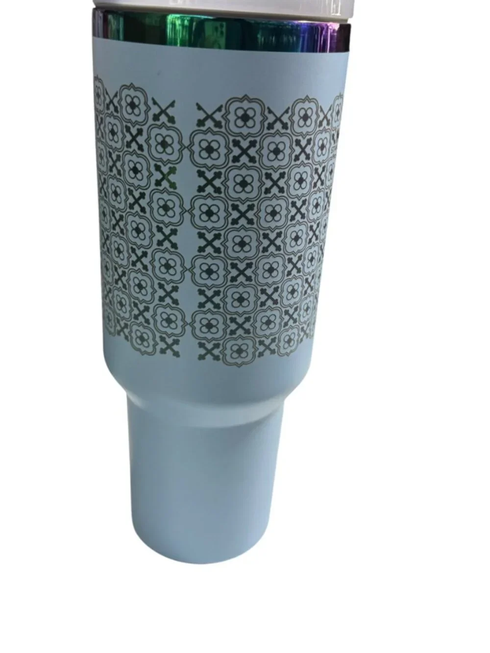 Stanley Engraved Tumbler with Handle, Light Blue Floral Pattern